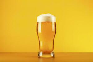 AI generated Beer glass with full beer isolated with a yellow background. AI Generated photo