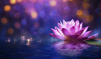 AI generated Lotus Pink light purple floating light sparkle purple background. AI Generated photo