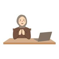 Happy entrepreneur using laptop while working in the office. vector