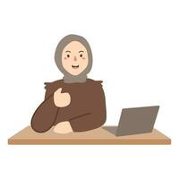 Happy with Laptop Working at Home Office vector