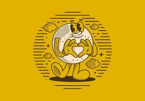 Ball character with happy face, hands forming heart sign vector