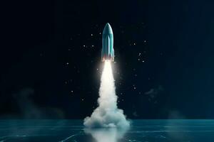 AI generated Rocket is flying on the sky,start up concept. Neural network AI generated photo