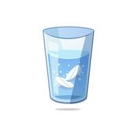 blanco soluble tableta en el vaso con azul agua vector