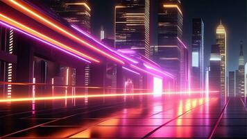 AI generated 3d render, abstract urban background with glowing neon light, Ai generated photo