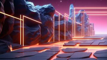 AI generated 3d render, abstract urban background with glowing neon light, Ai generated photo