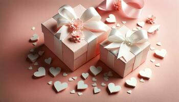 AI generated Elegance Unwrapped Chic Gift Boxes Amidst Love Confetti photo
