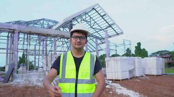 Handsome engineer house building site. video