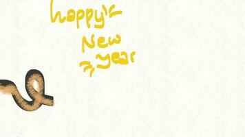 animado contínuo solteiro linha desenhando do frase feliz Novo ano, linha arte animação video