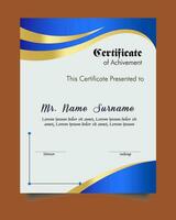 certificado de logro modelo conjunto con oro Insignia y borde, apreciación y logro certificado modelo diseño. elegante diploma certificado modelo vector