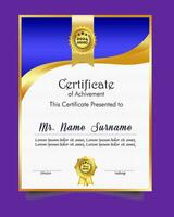 Certificate of achievement template set with gold badge and border, Appreciation and Achievement Certificate Template Design. Elegant diploma certificate template vector