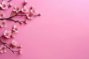 AI generated Charming pink backdrop bursting with beautiful flowers photo