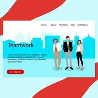 Success teamwork, real confident business team landing page. Confident successful professional team and leadership illustration vector