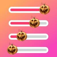 Halloween pumpkin on slider bar interface indicator. Vector autumn pumpkin grinning halloween, slider button gradient, social interface story illustration