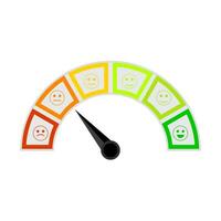 Credit score meter, indicate solvency client bank. Measure arrow pointer dashboard loan level. Vector illustration