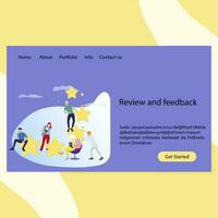 Review and feedback landing page homepage template. Website with ranking and result vote, review stars quality illustration vector