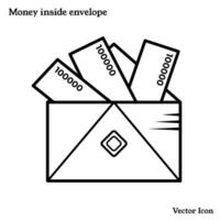 Money inside envelope vector icon illustration outline isolated on plain white background. Lunar chinese new year themed drawing.