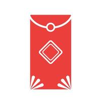 Chinese new year red envelope angpao vector icon illustration with red colored shadow silhouette isolated on plain white background. Lunar chinese new year themed drawing.