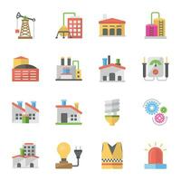 Pack of Factory Plant Flat Vector Icons