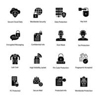 Protection and Cybersecurity Glyph Vector Icons Set