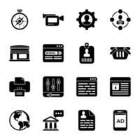 medios de comunicación márketing sólido icono conjunto vector