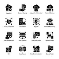 Computer and Cloud Hosting Glyph Vector Icons