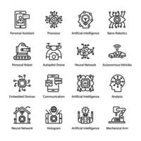 Artificial Intelligence and VR Line Vector Icons Set