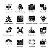 AI Learning Glyph Vector Icons Set
