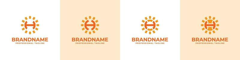 Letter H Sun Logo Set, suitable for business related to solar with H initial vector