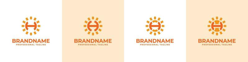 Letter H Sun Logo Set, suitable for business related to solar with H initial vector