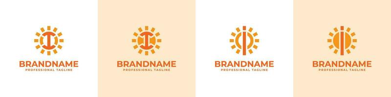 Letter I Sun Logo Set, suitable for business related to solar with I initial vector