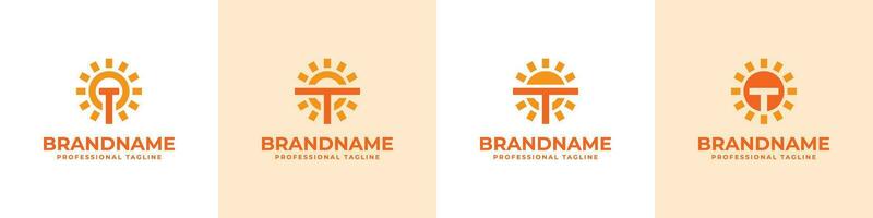 Letter T Sun Logo Set, suitable for business related to solar with T initial vector