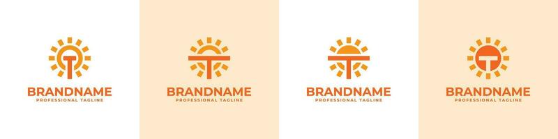 Letter T Sun Logo Set, suitable for business related to solar with T initial vector