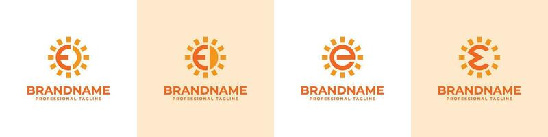 Letter E Sun Logo Set, suitable for business related to solar with E initial vector