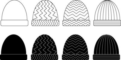 outline silhouette wool beani cap icon set vector