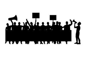 silueta de un grupo de hombres demostrando en protesta que lleva un bandera vector