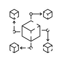 Blockchain thin black line icon vector illustration. Outline the financial structure of bitcoin and cryptocurrency investment, fintech transaction and payment, crypto trade and exchange.