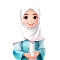 ai generado medio longitud retrato de sonriente islámico pequeño hijab niña aislado transparente ilustración png