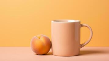 AI generated Mug and peach on a soft peach color background. Color of the year photo