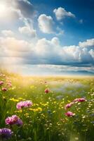 AI generated Blooming Beauty Of A Meadow of Colorful Spring Blooms photo