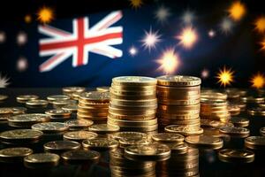 AI generated Aussie finance Stock market investment with coin, Australia flag theme photo