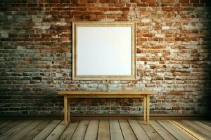 AI generated Vintage ambiance Room interior with white brick wall, wooden floor photo