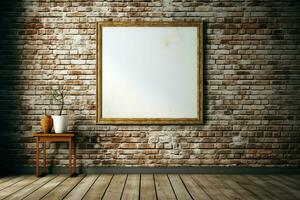 AI generated Timeless elegance Vintage room with white brick wall, wood floor photo