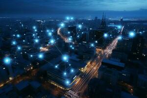 AI generated Digital networking Sapporo cityscape business district on internet concept photo