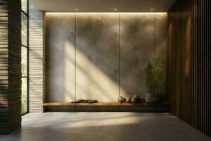 AI generated Room serenity Modern empty space with natural tones, 3D rendering photo