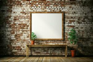 AI generated Old world charm Vintage room interior, white brick wall backdrop photo