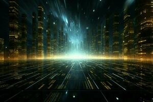 AI generated Digital landscape Futuristic cyberspace setting with binary code background photo