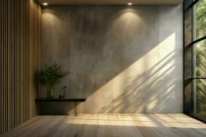 AI generated Neutral ambiance Modern empty room with natural tones, 3D rendering photo