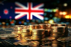 AI generated Aussie finance Stock market investment with coin, Australia flag theme photo