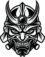 Traditional japanese warrior mask expression demonic face black and white vector japanese glyph soldier