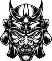 Traditional japanese warrior mask expression demonic face black and white vector japanese glyph soldier